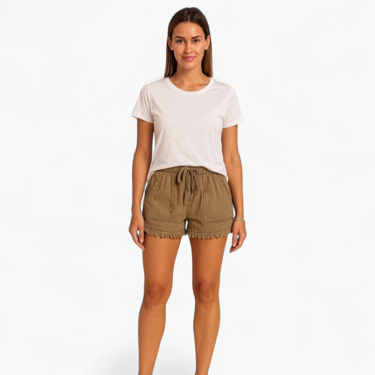 Levrae | High-Waist Drawstring Denim Shorts