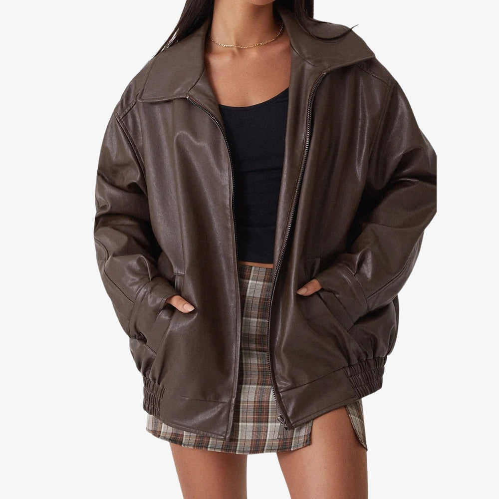 Levrae | Oversized Leather Bomber Jacket