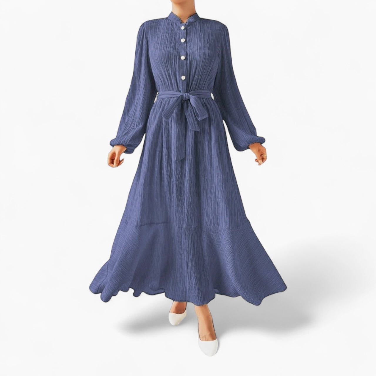 Levrae |  Long-Sleeve Buttoned Maxi Dress