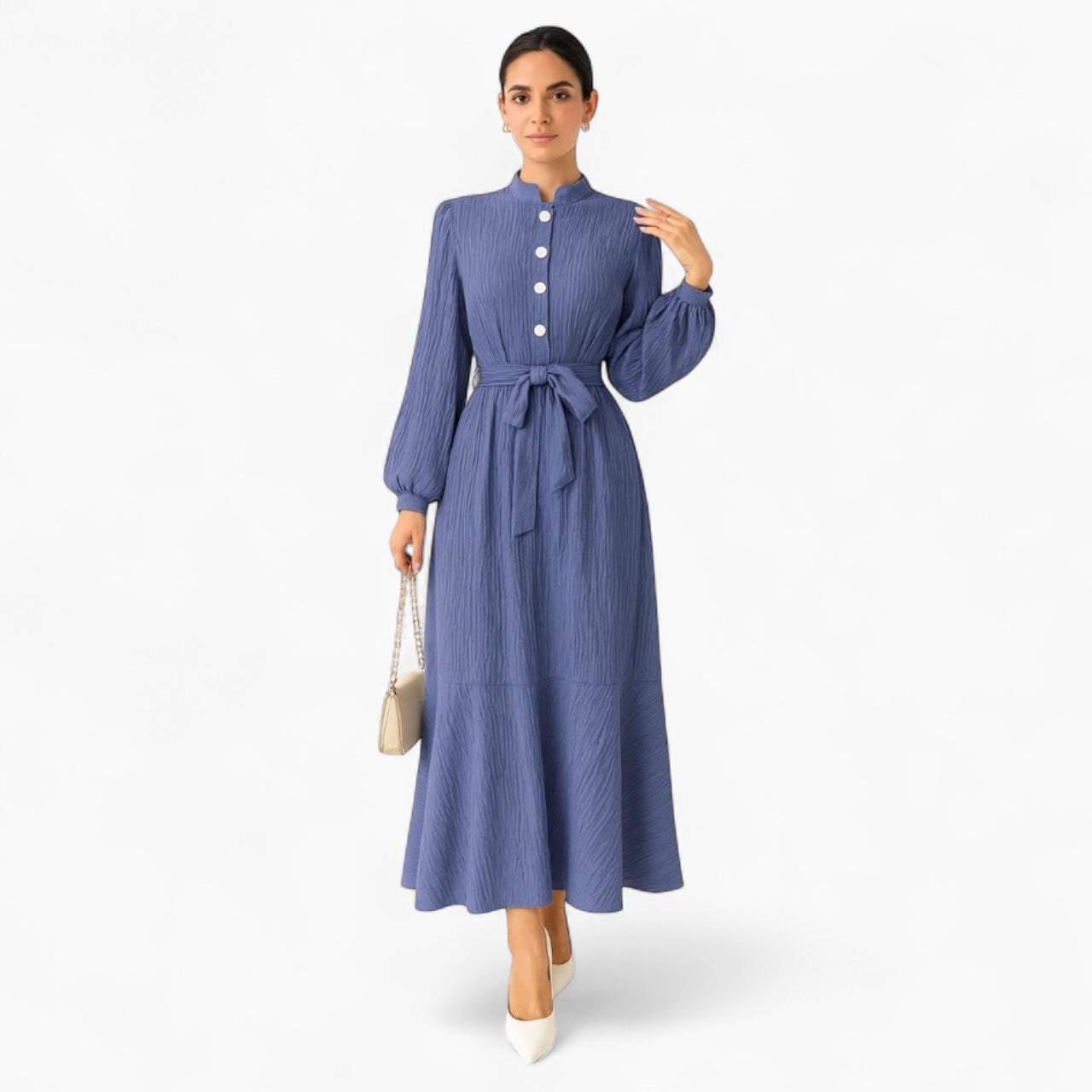 Levrae |  Long-Sleeve Buttoned Maxi Dress